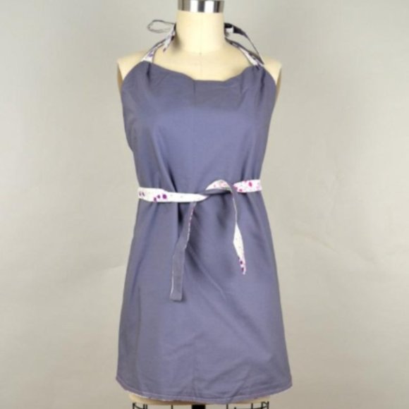 Handmade Reversible Tie Apron with Modern Abstract Leaf Plant Pattern - Picture 3 of 5